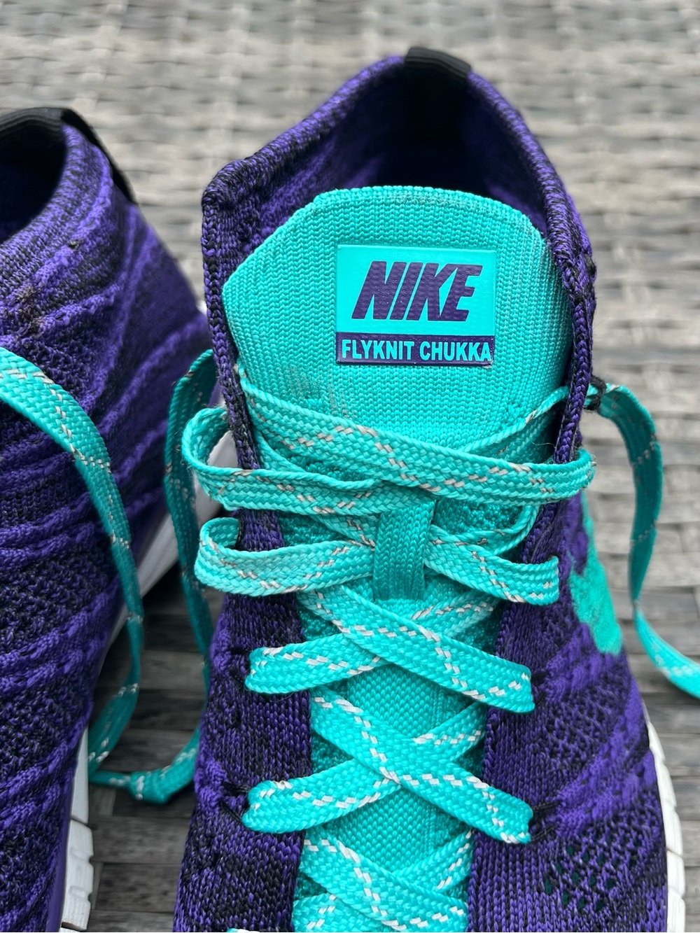 Nike Women’s Purple & Teal Flyknit Chukka Athletic Sneakers - Picture 5 of 9